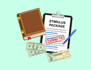 Individual checks and dollars. Financial incentive bill. Stimulus package. vector illustration