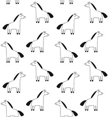 Vector seamless pattern of hand drawn doodle sketch horse isolated on white background