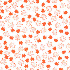 Fall orange maple leaves on white  background. Seamless pattern. Vector illustration. For party decor, wrap, wallpaper, scrap