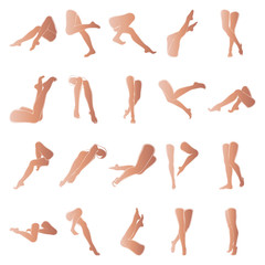 Female legs with pedicure, vector set of beautiful woman legs