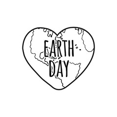 Vector hand drawn doodle sketch Earth day lettering text in heart shaped planet isolated on white background
