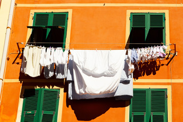 drying clothes at the window in cinque terre