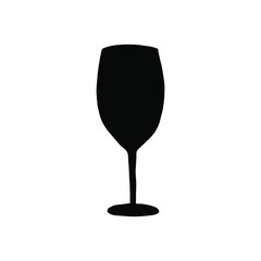 Vector black doodle sketch vine glass silhouette isolated on white background