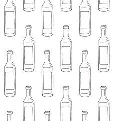 Vector seamless pattern of hand drawn doodle sketch wine bottle isolated on white background