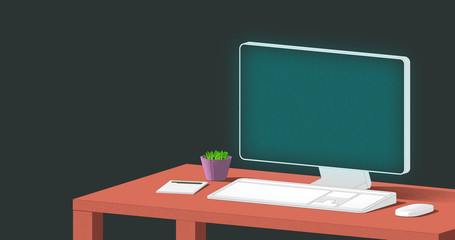 Desktop with laptop flat illustration