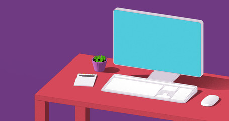 Desktop with laptop flat illustration