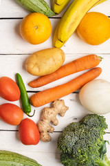 fruits and vegetables on white background