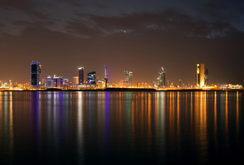 Bahrain skyline at twilight with beautiful reflection, long exposure shot