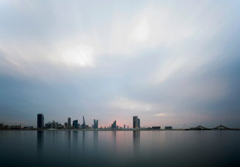 Bahrain skyline at sunset, long exposure shot