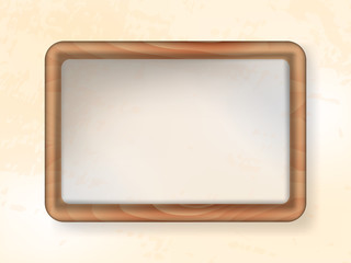 Brown wooden frame isolated on a beige background. Vector stock illustration for card or banner