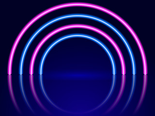 Neon arch-shaped lighting. Abstract background. Vector stok illustration for poster