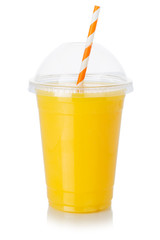 Orange fruit juice straw drink in a cup healthy eating isolated on white