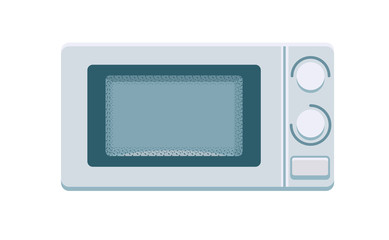 Close microwave front view vector. Electric oven illustration. Kitchen appliance isolated element. Flat design template on white background. Cartoon style clip art