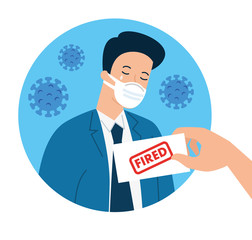businessman fired of work for covid 19 pandemic vector illustration design