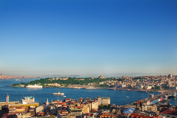Fototapeta na wymiar Istanbul. View of the city and the sea from the Galata tower.