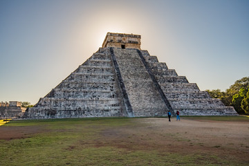 Chicen Itza Maya pyramid in Yucatan, Mexico with sunrise