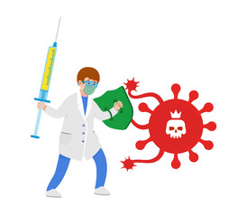 Medic scientist with a vaccine fights against coronavirus