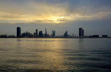 Beautiful clouds and Bahrain skyline during sunset, HDR