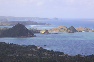 Telephoto panoramic view of Kuta Lombok beaches