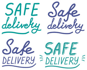 Safe delivery lettering calligraphy illustration. Contact free delivery. Coronavirus protection. Vector eps brush trendy isolated on white background.