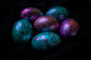 Happy Easter during the World Widespread Pandemic 2020. Beautiful, vibrant eggs for the holiday.