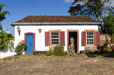 Tiradentes Colonial Architecture houses and cobblestone pavement streets