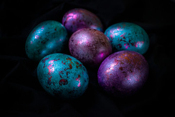 Happy Easter during the World Widespread Pandemic 2020. Beautiful, vibrant eggs for the holiday.