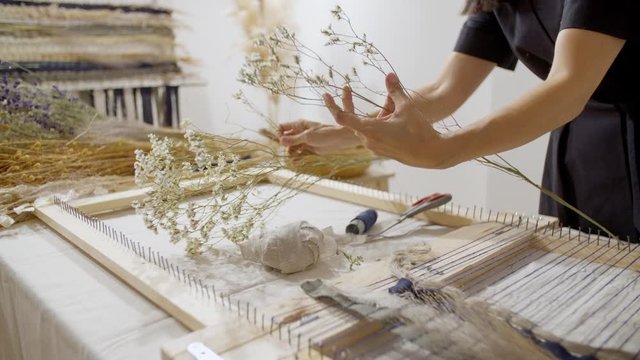 Japanaese noren with different dried flowers 