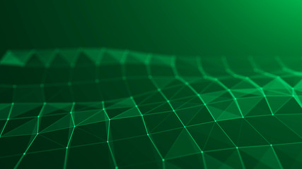 Wave 3d. Wave of particles. Abstract green geometric background. Big data visualization. Data technology abstract futuristic illustration. 3d rendering.