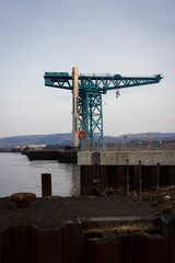 A Crane by the river Clyde near Glasgow in the west of Scotland on a cold winter morning. 