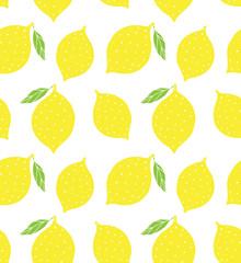 Vector seamless pattern of hand drawn doodle sketch colored lemon isolated on white background