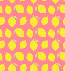 Vector seamless pattern of hand drawn doodle sketch yellow lemon isolated on pink background