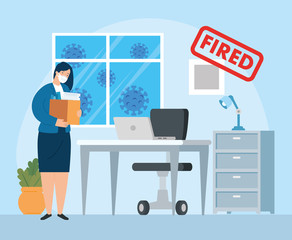 businessman sad fired of work for covid 19 pandemic vector illustration design