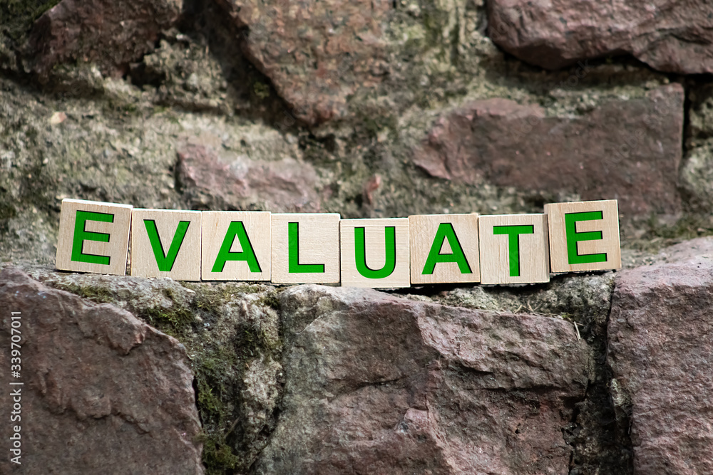 Poster evaluate word made with building blocks