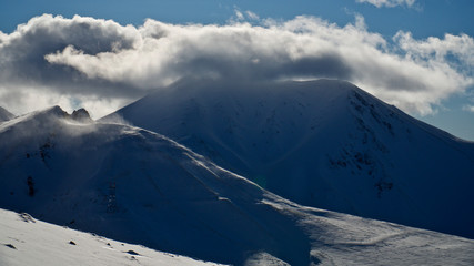 Fototapeta na wymiar Erzurum Palandoken ski resort. Sunny and snowy mountain landscapes.