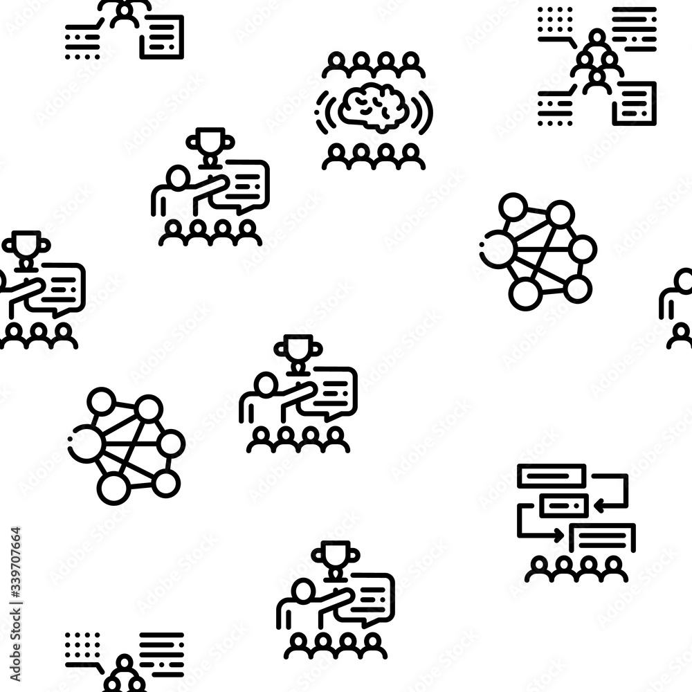 Poster hackathon development seamless pattern vector thin line. illustrations