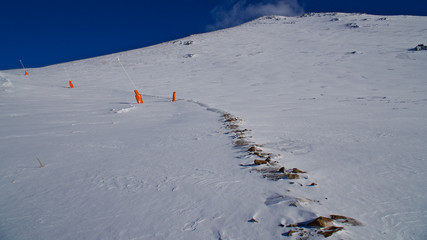 Erzurum Palandoken ski resort. Sunny and snowy mountain landscapes.
