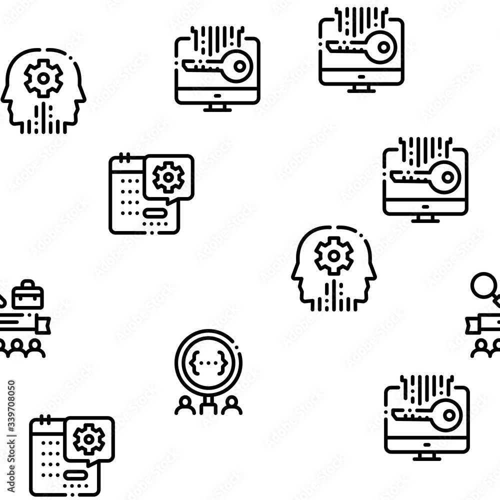 Aufkleber hackathon development seamless pattern vector thin line. illustrations
