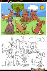 cartoon funny dogs group coloring book page