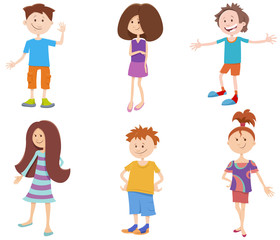 cartoon happy kids ant teens characters set