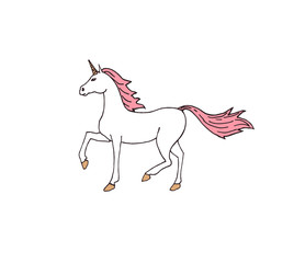 Vector hand drawn colored doodle sketch unicorn isolated on white background