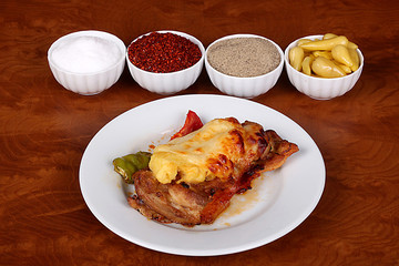 Very good grilled mashed chicken with Turkish spice that smells like white plate