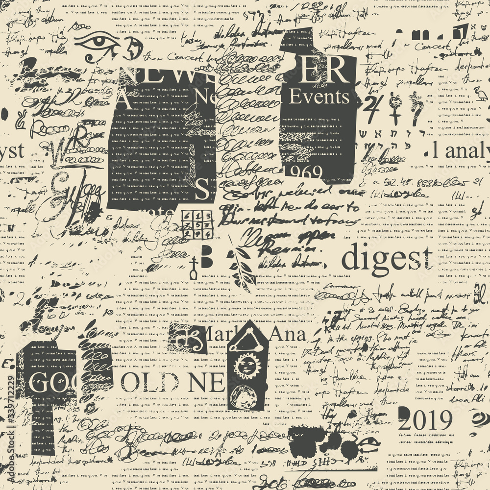 Poster vector abstract background, seamless pattern with illegible scribbles imitating handwritten text on 
