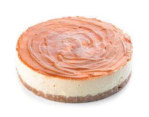 Tasty cheesecake on white background