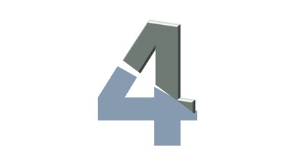HALF 3D SILVER NUMBERS LETTERS WITH WHITE BACKGROUND : 4 FOUR
