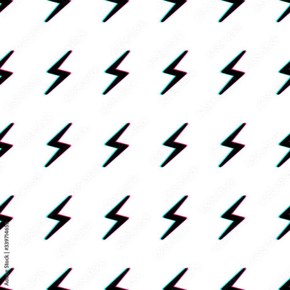 Aufkleber seamless vector pattern with thunderbolts. glitch image effect. repeat elements background on white.