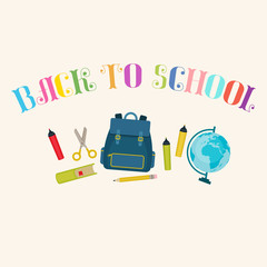 "Back to School" lettering with  school supplies.