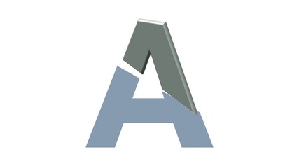 HALF 3D SILVER ENGLISH ALPHABETS LETTERS WITH WHITE BACKGROUND : A