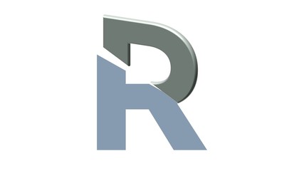 HALF 3D SILVER ENGLISH ALPHABETS LETTERS WITH WHITE BACKGROUND : R