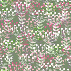 Seamless watercolor pattern of flat silhouettes of berries inflorescences.